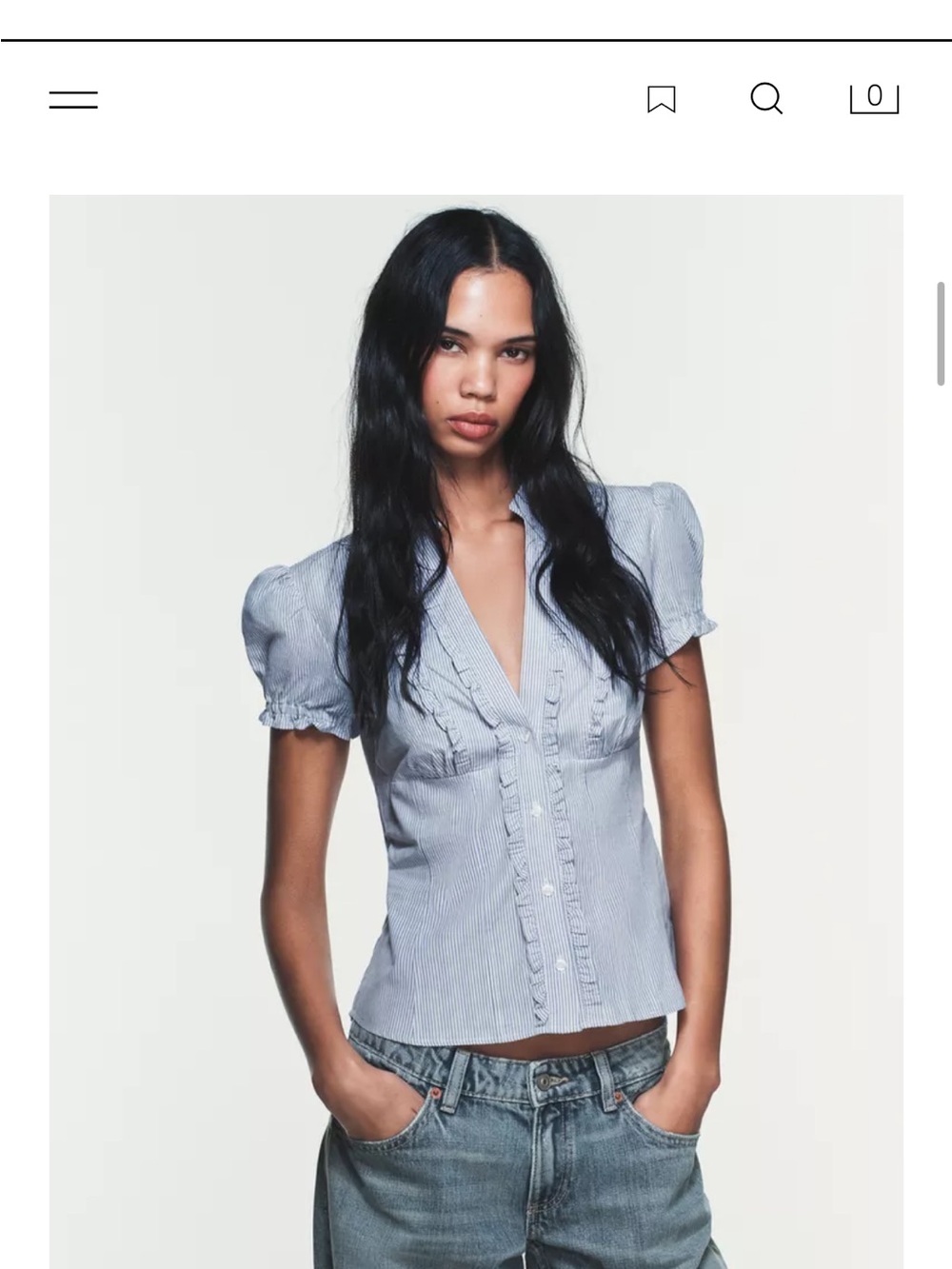 Light Blue Puff-Sleeve Button Front Top Size L. NWT